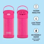 THERMOS FUNTAINER 12 Ounce Stainless Steel Vacuum Insulated Kids Straw Bottle, Pink Glitter - Image 2