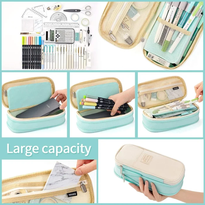 CICIMELON Big Capacity Pencil Pen Case Large Storage Pencil Bag Pouch Organizer (Cyan) - Image 4