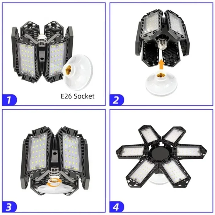 12000LM 6500K LED Garage Lights Ceiling Light with 6 Adjustable Panels Ultra Bright Deformable LED Shop Light for Garage Basement Workshop 185W, 2 Pack - Image 6