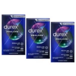 3 Pack Durex Prolong Ultra Fine Ribbed and Dotted Latex Condoms, 12 Each