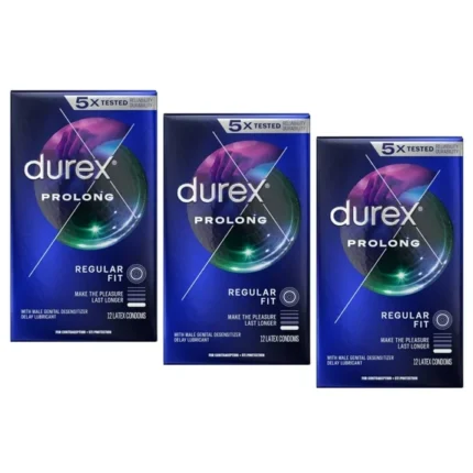 3 Pack Durex Prolong Ultra Fine Ribbed and Dotted Latex Condoms, 12 Each