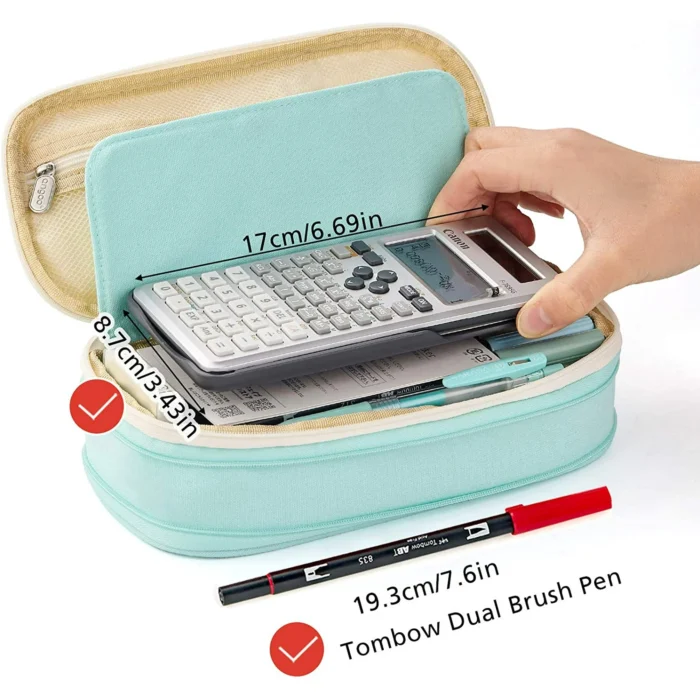 CICIMELON Big Capacity Pencil Pen Case Large Storage Pencil Bag Pouch Organizer (Cyan) - Image 1