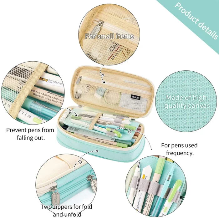 CICIMELON Big Capacity Pencil Pen Case Large Storage Pencil Bag Pouch Organizer (Cyan) - Image 6