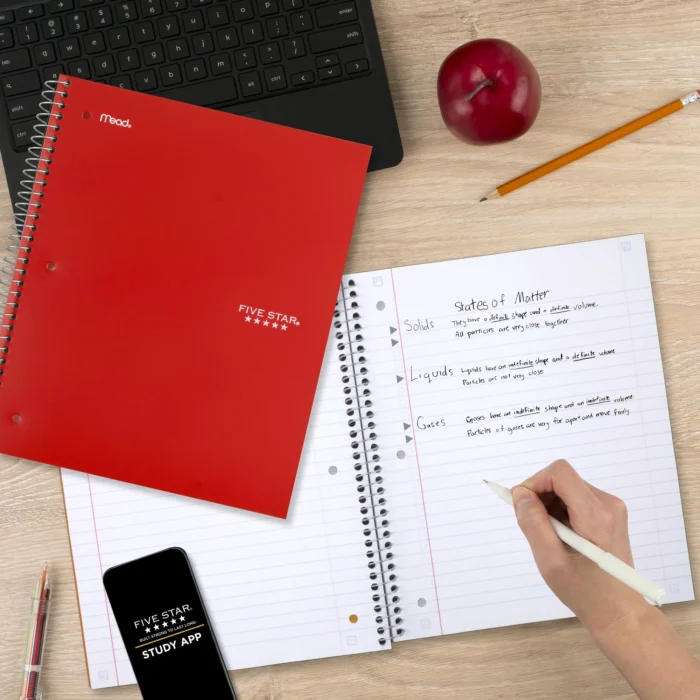 Five Star Spiral Notebook + Study App, 5 Subject, Wide Ruled, 8" x 10.5", Fire Red - Image 6