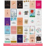 Dessie 60 Unique Birthday Cards Assortment 5x7 with Generic Birthday Greetings Inside. Suitable For Men, Women and Kids. Send As Is Or Personalize. Includes Envelopes and Gold Stickers SF1 - Image 2