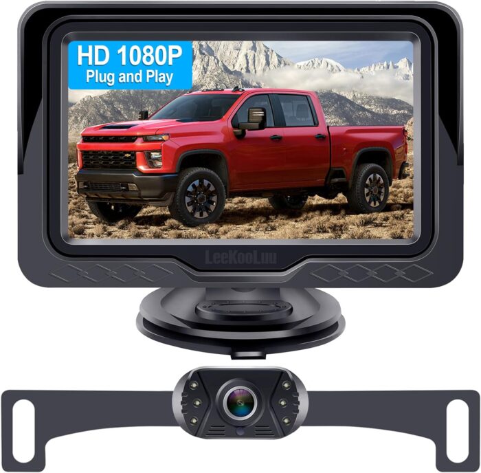 Backup Camera Easy Setup Plug-Play: HD 1080P No-Delay Waterproof - Clear Night Vision Rear View Camera with Monitor for Car Truck SUV - LK3 - Image 1