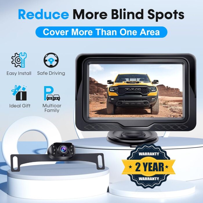 Backup Camera Easy Setup Plug-Play: HD 1080P No-Delay Waterproof - Clear Night Vision Rear View Camera with Monitor for Car Truck SUV - LK3 - Image 6