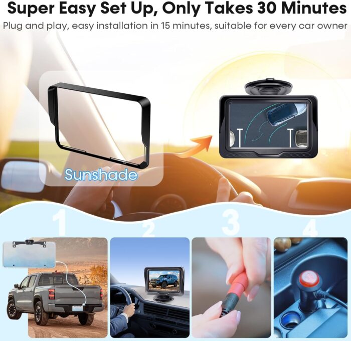 Backup Camera Easy Setup Plug-Play: HD 1080P No-Delay Waterproof - Clear Night Vision Rear View Camera with Monitor for Car Truck SUV - LK3 - Image 2
