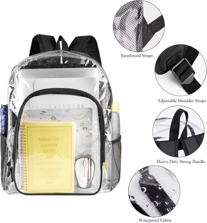 Clear Backpack Heavy Duty Clear Bookbag Transparent Backpacks for School Work Concert College (Black) - Image 4