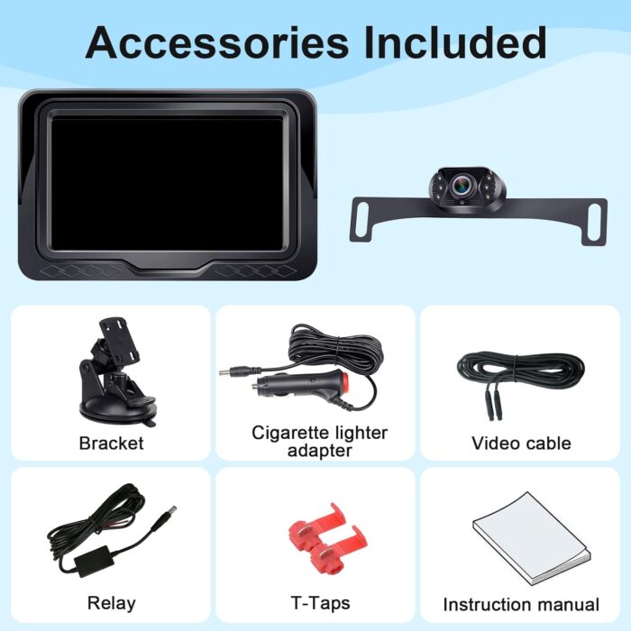 Backup Camera Easy Setup Plug-Play: HD 1080P No-Delay Waterproof - Clear Night Vision Rear View Camera with Monitor for Car Truck SUV - LK3 - Image 9