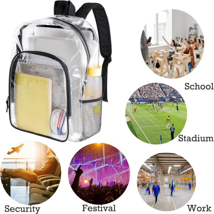 Clear Backpack Heavy Duty Clear Bookbag Transparent Backpacks for School Work Concert College (Black) - Image 5