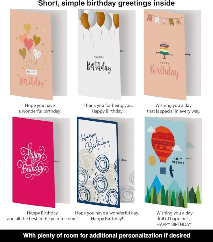 Dessie 60 Unique Birthday Cards Assortment 5x7 with Generic Birthday Greetings Inside. Suitable For Men, Women and Kids. Send As Is Or Personalize. Includes Envelopes and Gold Stickers - Image 4