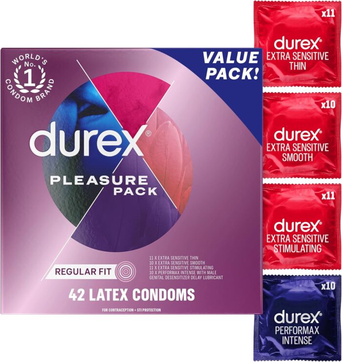 Condoms, Durex RED Extra Sensitive, Ultra Fine, Extra Lubricated Natural Rubber Latex Condoms for Men, 42 Count, FSA & HSA Eligible - Image 1