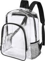 Clear Backpack Heavy Duty Clear Bookbag Transparent Backpacks for School Work Concert College (Black)