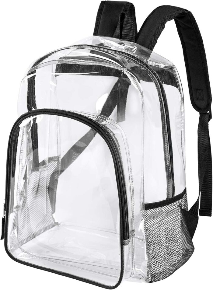 Clear Backpack Heavy Duty Clear Bookbag Transparent Backpacks for School Work Concert College (Black) - Image 1