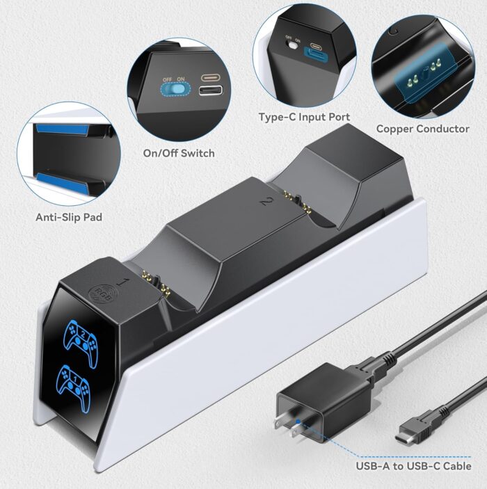 OIVO PS5 Controller Charger PS5 Accessories Kits with Fast Charging AC Adapter - Image 5