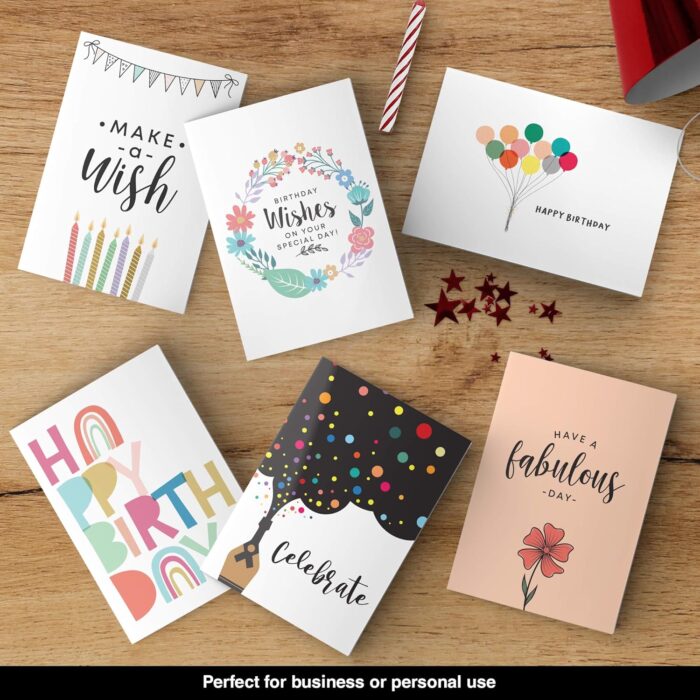 Dessie 60 Unique Birthday Cards Assortment 5x7 with Generic Birthday Greetings Inside. Suitable For Men, Women and Kids. Send As Is Or Personalize. Includes Envelopes and Gold Stickers - Image 8