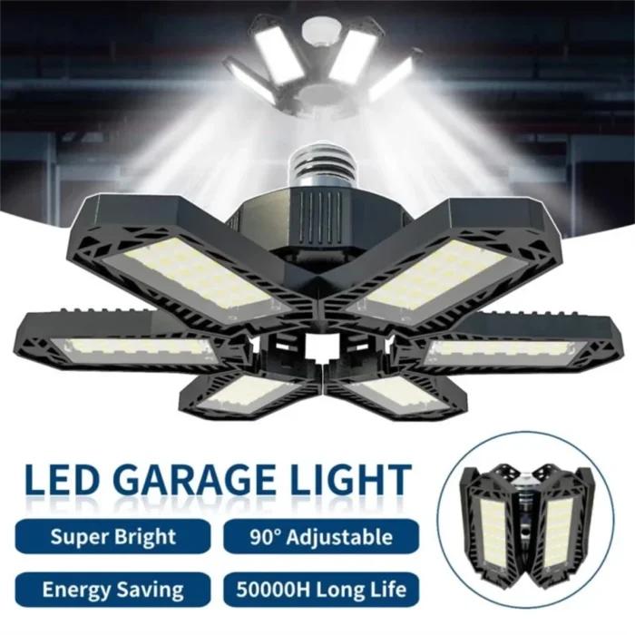 12000LM 6500K LED Garage Lights Ceiling Light with 6 Adjustable Panels Ultra Bright Deformable LED Shop Light for Garage Basement Workshop 185W, 2 Pack - Image 1