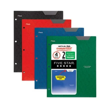 Five Star Two-Pocket Stay-Put Plastic Folder, 11 x 8.5, Assorted, 4/Pack