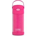 THERMOS FUNTAINER 12 Ounce Stainless Steel Vacuum Insulated Kids Straw Bottle, Pink Glitter