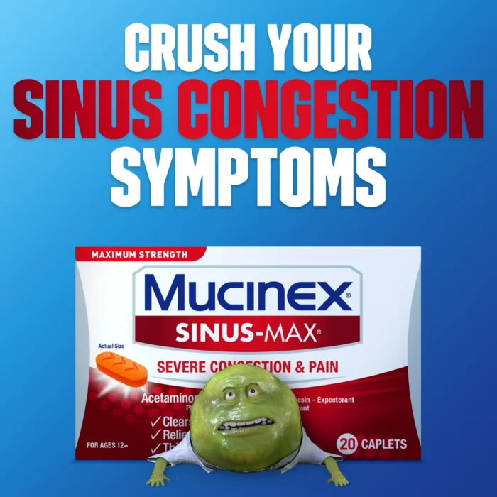 Mucinex Sinus-Max Severe Congestion & Pain Medicine, OTC Headache Relief, Nasal Decongestant, 20 Caplets - Image 8