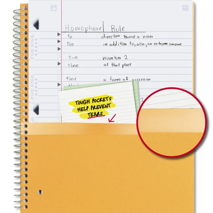Five Star Spiral Notebook + Study App, 5 Subject, Wide Ruled, 8" x 10.5", Fire Red - Image 3