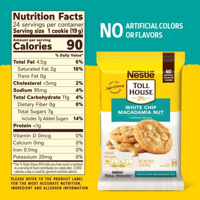 Nestle Toll House White Chip Macadamia Nut Ready to Bake Cookie Dough, Makes 24 Cookies, 16 oz - Image 6