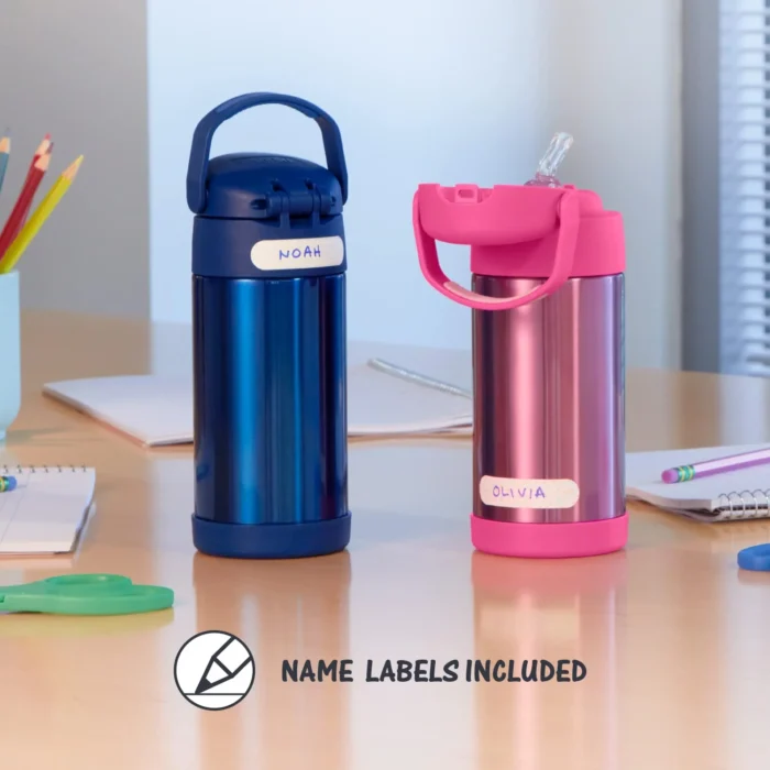 THERMOS FUNTAINER 12 Ounce Stainless Steel Vacuum Insulated Kids Straw Bottle, Pink Glitter - Image 6