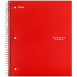 Five Star Spiral Notebook + Study App, 5 Subject, Wide Ruled, 8" x 10.5", Fire Red - Image 7