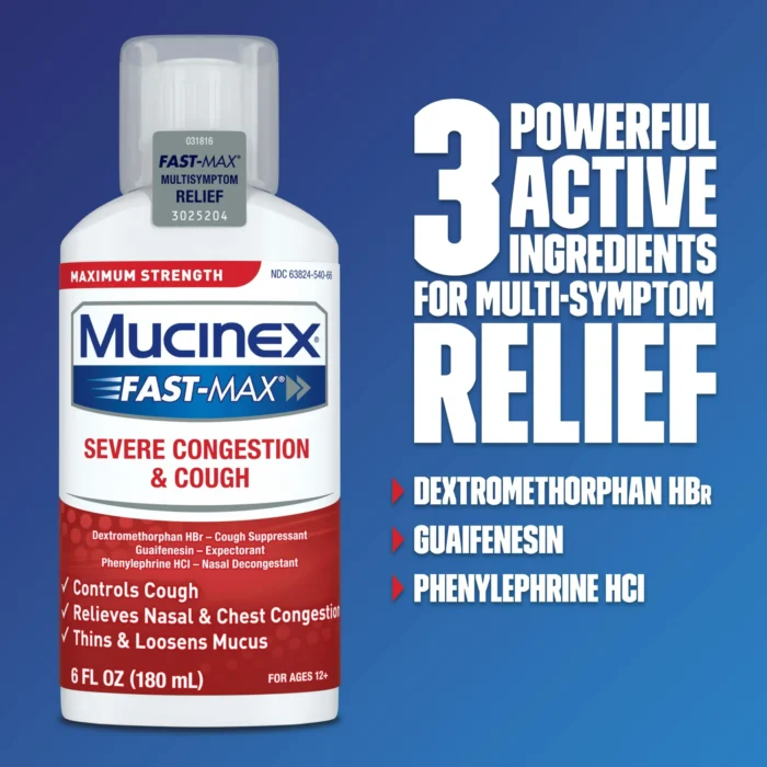 Mucinex Fast-Max Severe Congestion & Cough Medicine, OTC Sinus/Nasal Decongestant, Expectorant, 6 fl oz - Image 6