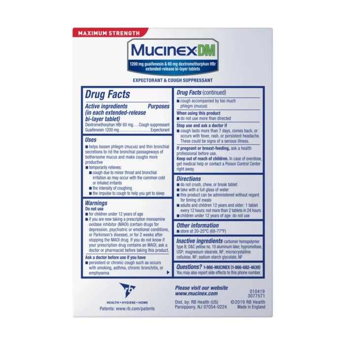 Mucinex DM 12 Hour Max Strength Expectorant & Cough Medicine, Excess Mucus Relief, FSA, 42 Tablets - Image 10